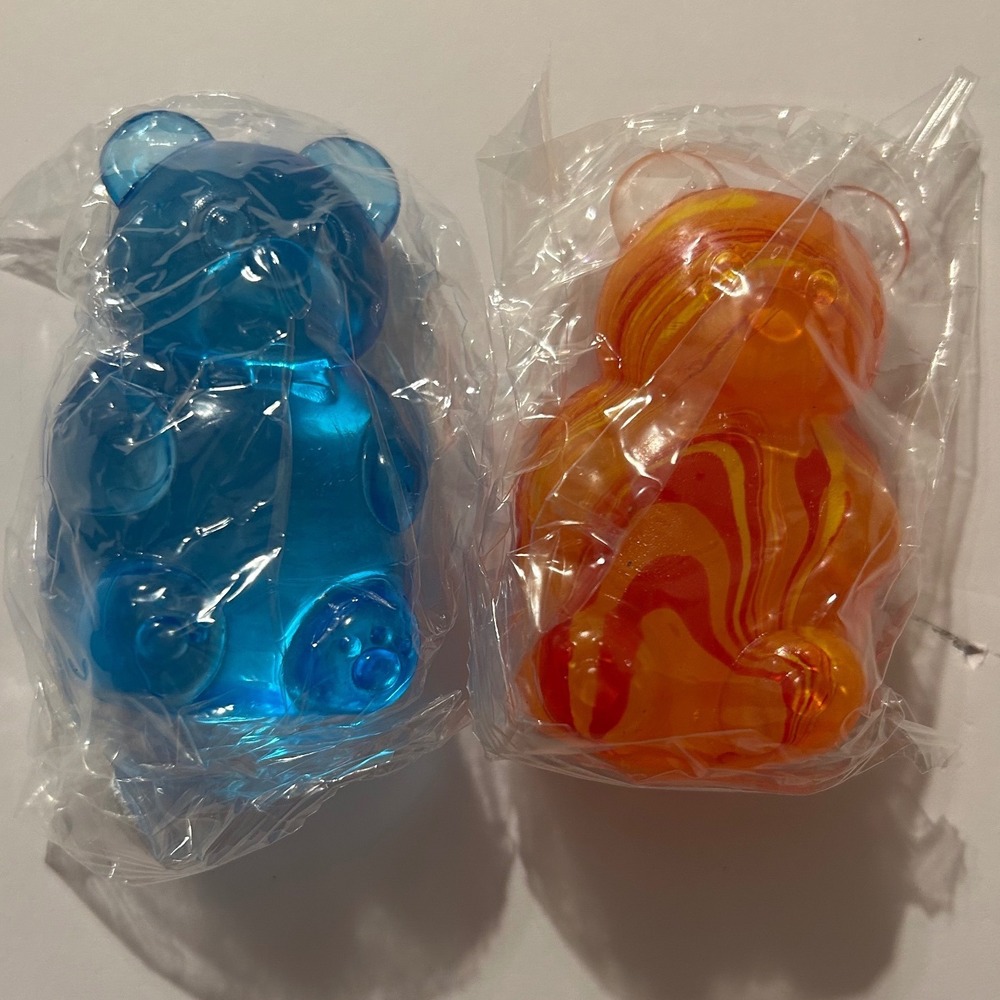 Translucent Blue and Marbled Orange Gummy Bear Toy Figures Set of 2 Sensory Toy